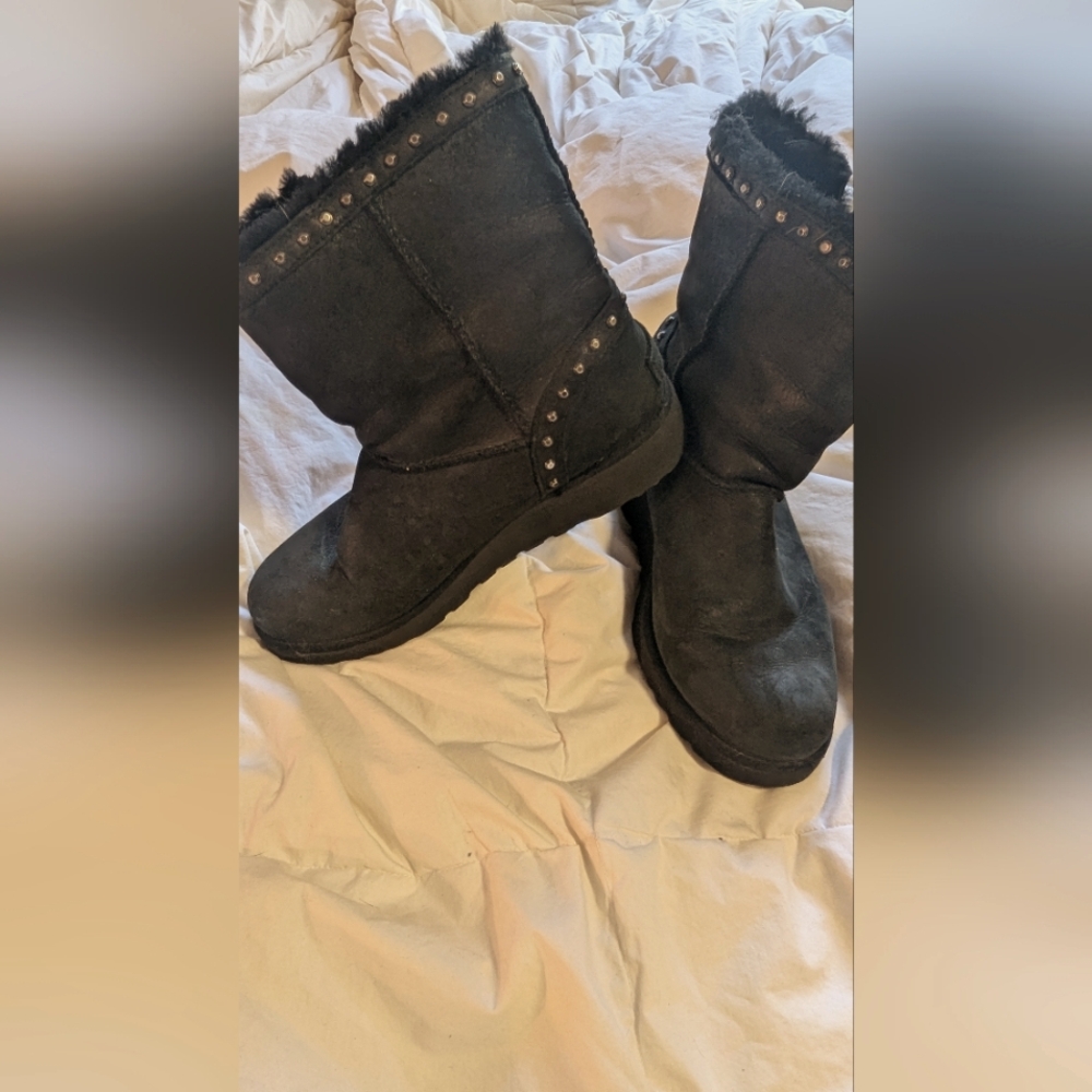 UGG Black Winter Boots with Studded Detail